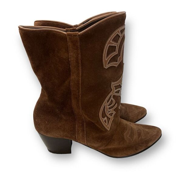 Sundance Leather Suede Appliqué Western Boots Size 39 - Picture 3 of 8